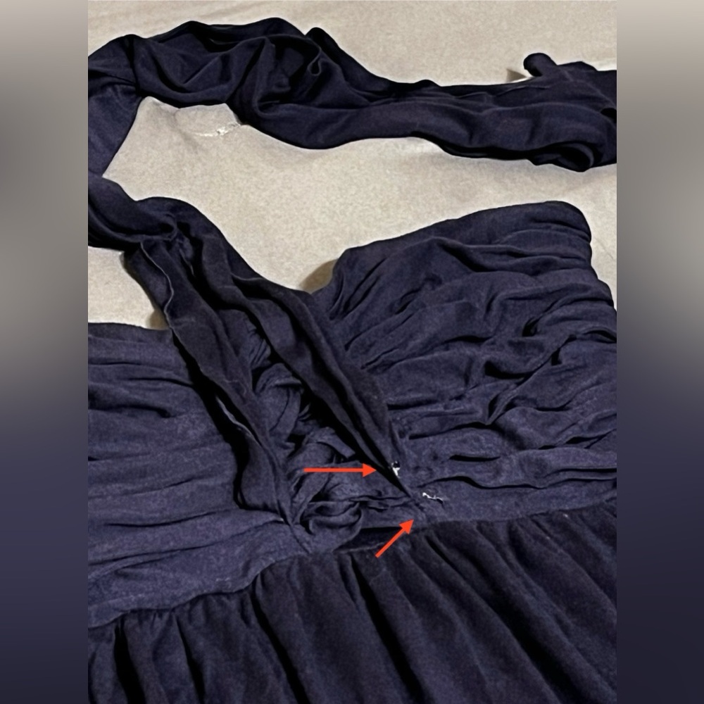🌹 Navy strapless maxi dress with ruched detail jersey material size small - Picture 5 of 13